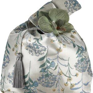 Trendy Blue Hobo Bag with Jacquard Flowers & Detachable Tassel for Women